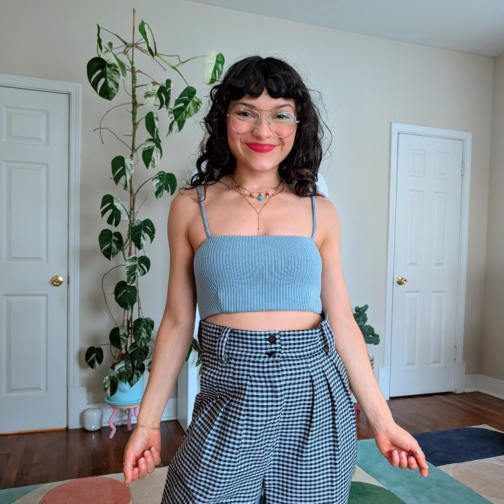 Whimsy + Row Sky Blue Ribbed Crop Top - Picture 2 of 8